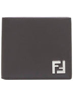 Fendi FF Square Leather Bi-Fold Half Wallet Brown