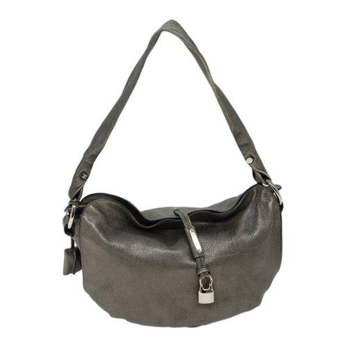 CELINE Shoulder Bag Leather Silver  72958