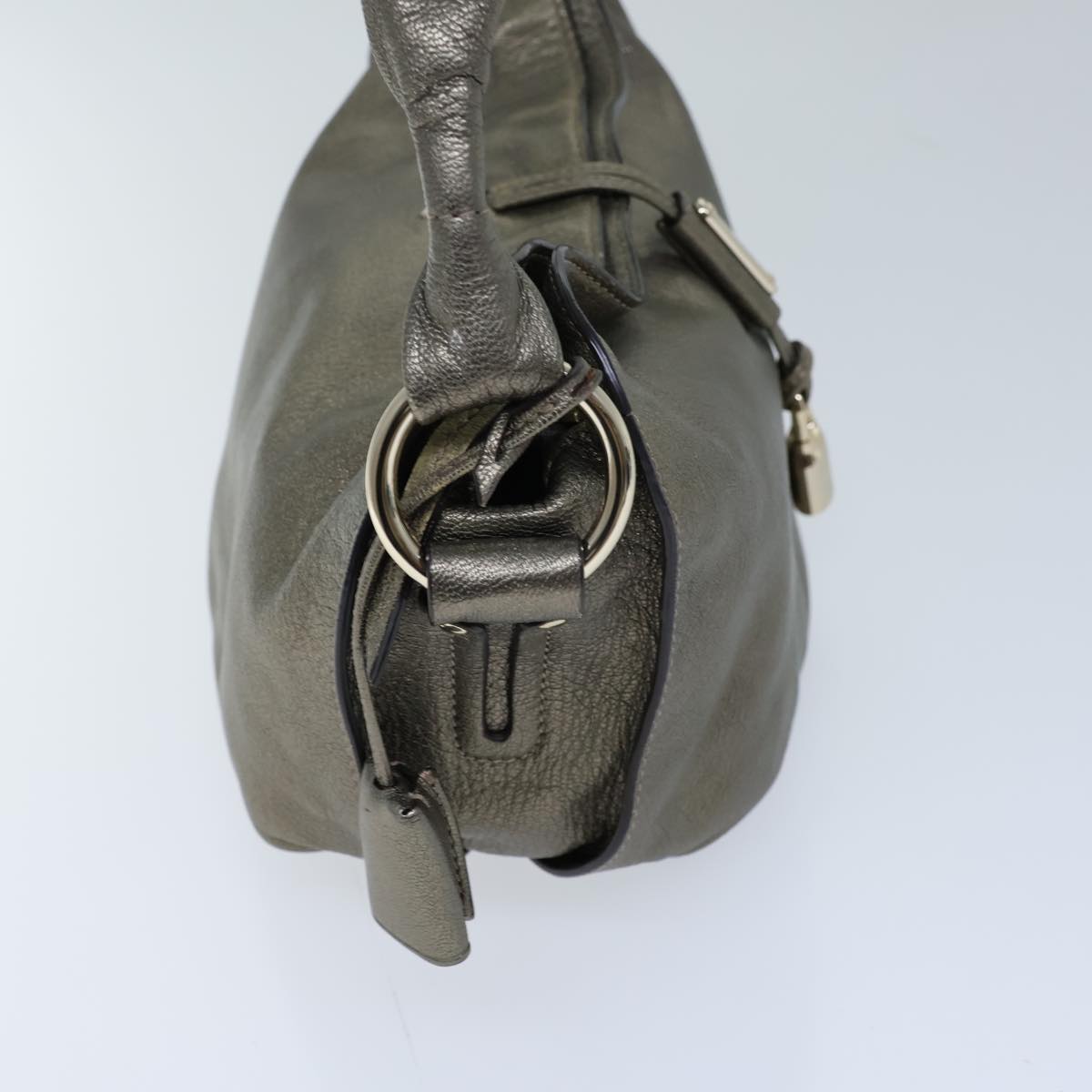 CELINE Shoulder Bag Leather Silver  72958
