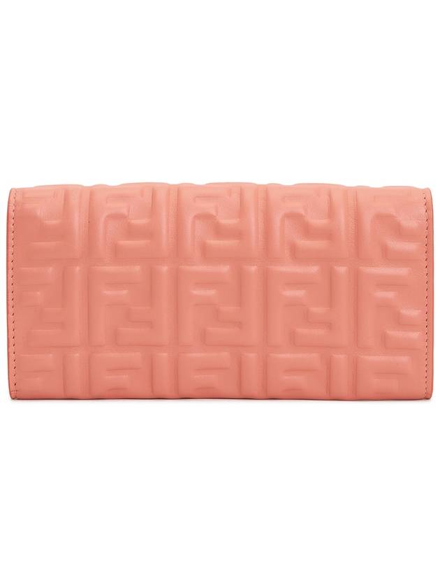 Fendi Baguette Continental Embossed FF Logo Chain Long Wallet Pink