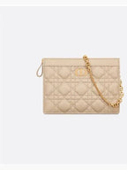 Caro Supple Cannage Calfskin Chain Zipper Cross Pouch Bag Sand Dior