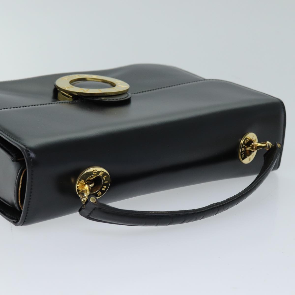 CELINE Hand Bag Leather 2way Black Auth 73008