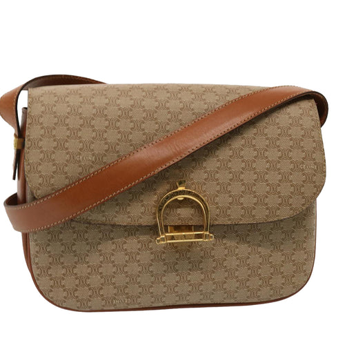 CELINE Macadam Canvas Shoulder Bag Beige  73027