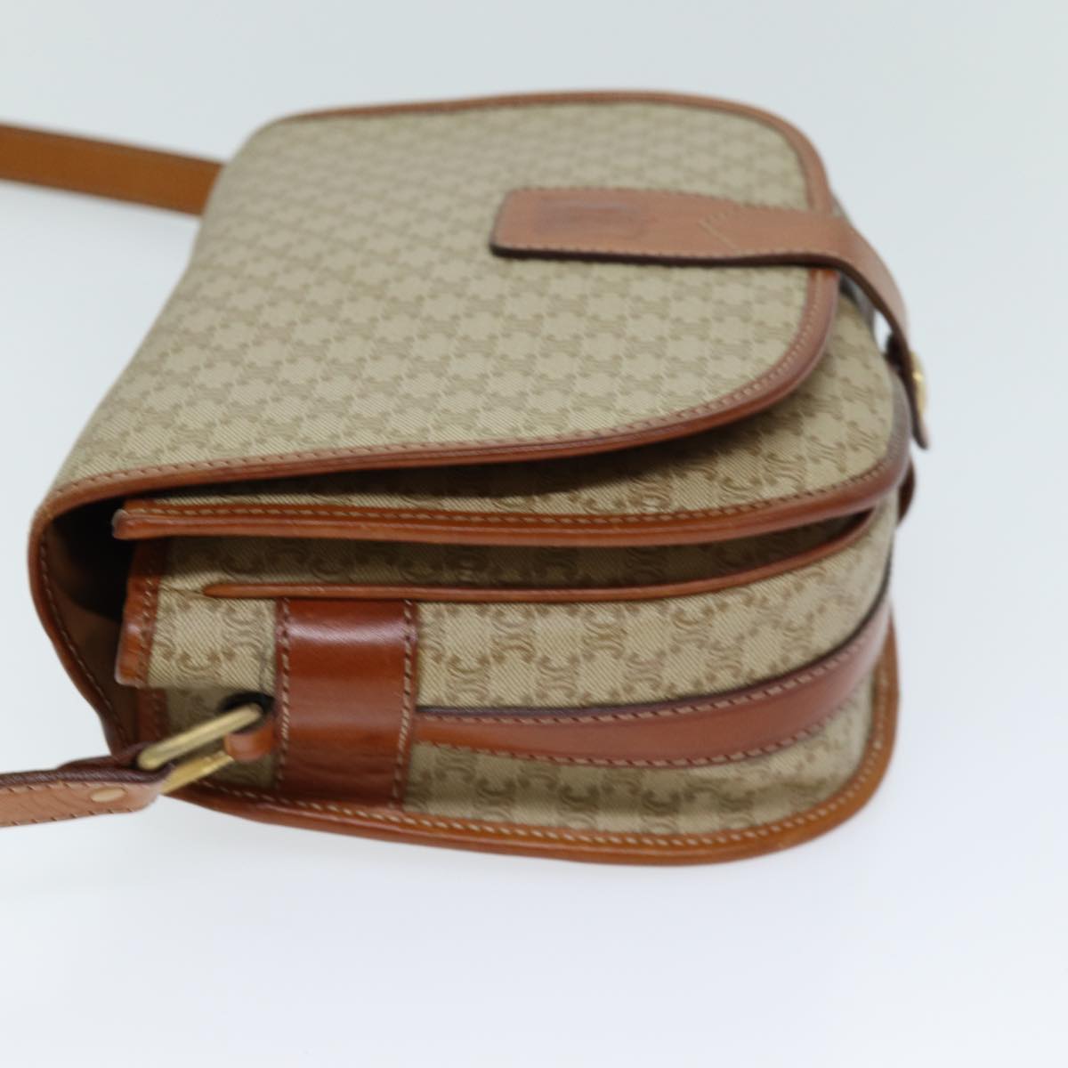 CELINE Macadam Canvas Shoulder Bag Beige Auth 73028