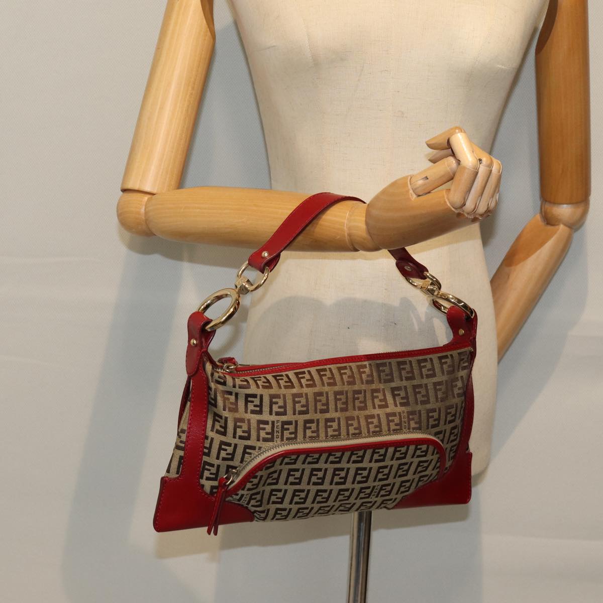 FENDI Zucchino Canvas Shoulder Bag Beige73133