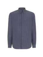 Fendi Men's Silk Long Sleeve Shirt Blue