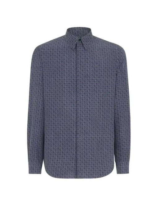 Fendi Men's Silk Long Sleeve Shirt Blue