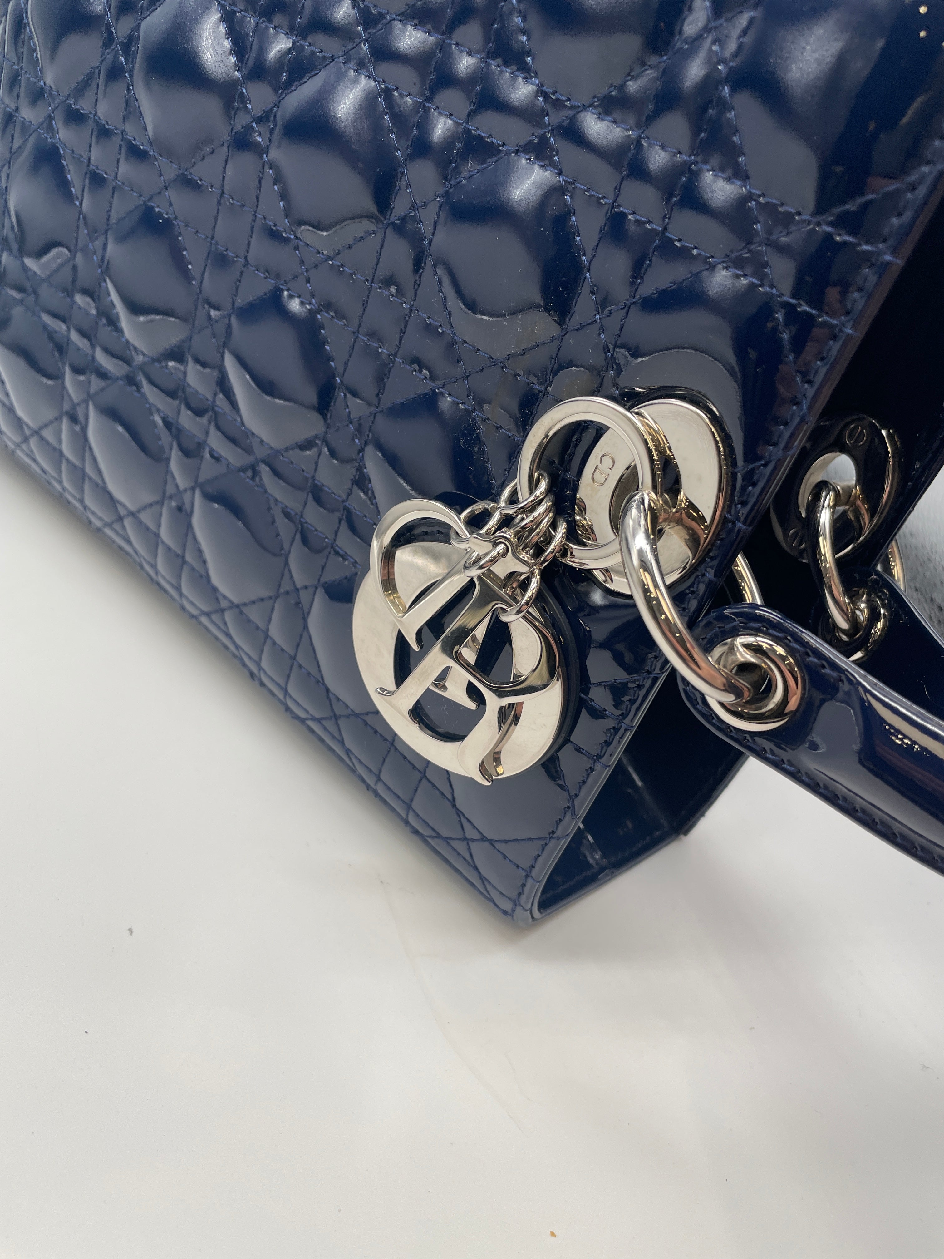 Lady Dior Large Navy Blue Handbag