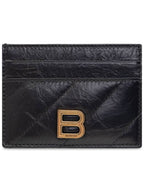 Balenciaga Crush Quilted Calfskin Card Wallet Black