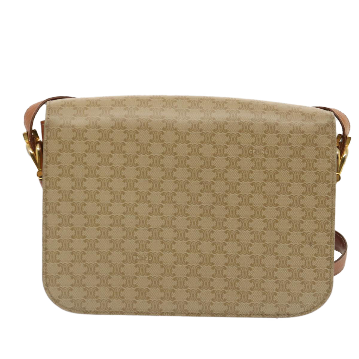 CELINE Macadam Canvas Shoulder Bag Beige Auth 73295