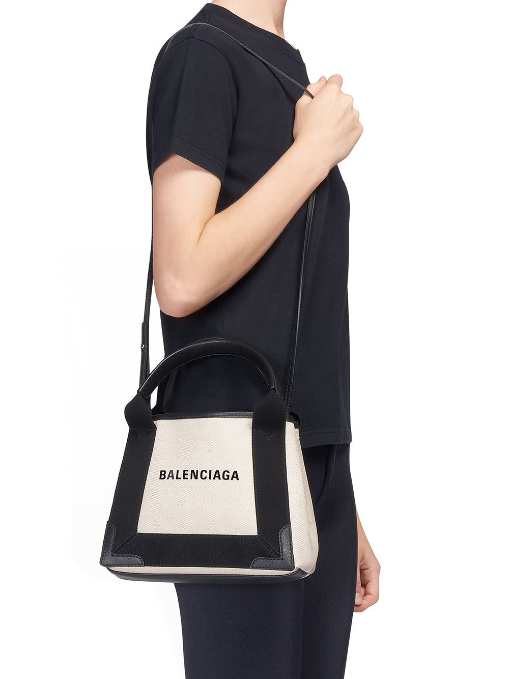 Balenciaga Women Canvas And Leather Navy Cabas Xs Bag