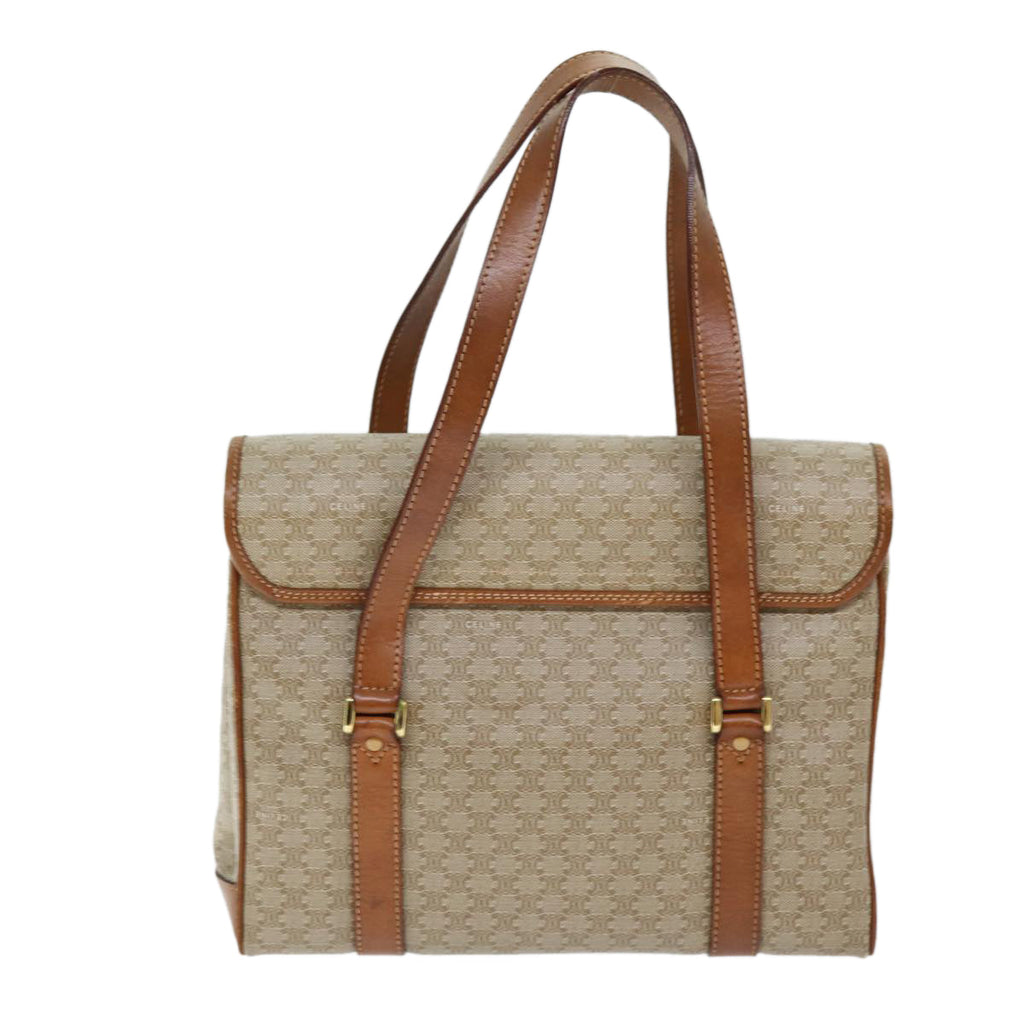 CELINE Macadam Canvas Shoulder Bag Beige Auth 73415