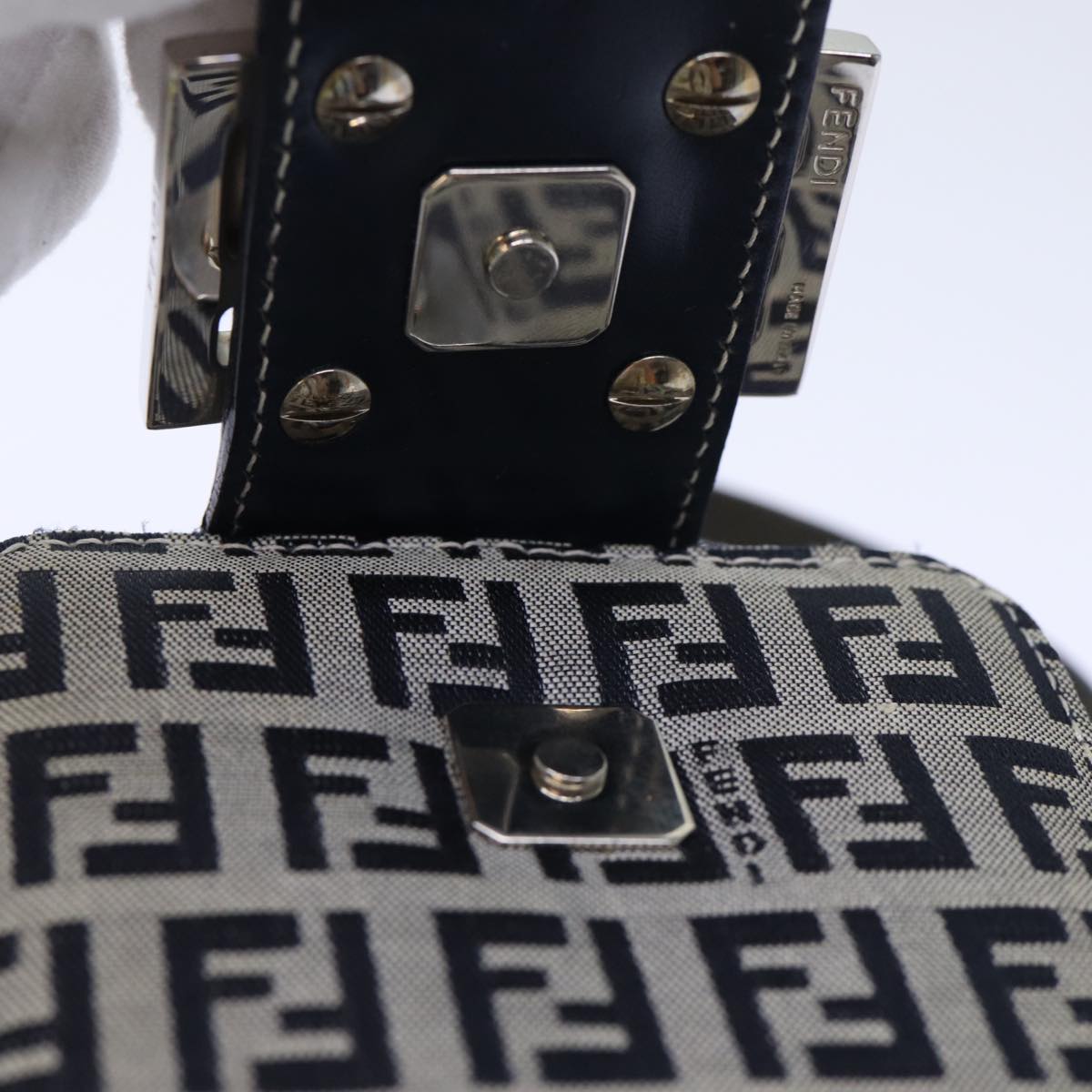 FENDI Zucchino Canvas Hand Pouch Navy73529