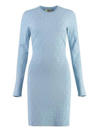 Fendi FF Pattern Viscose Short Dress Blue