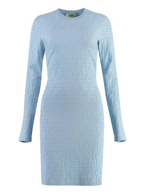 Fendi FF Pattern Viscose Short Dress Blue