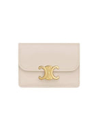 CELINE Triomphe Flap Shiny Calfskin Card Wallet Pale Beige