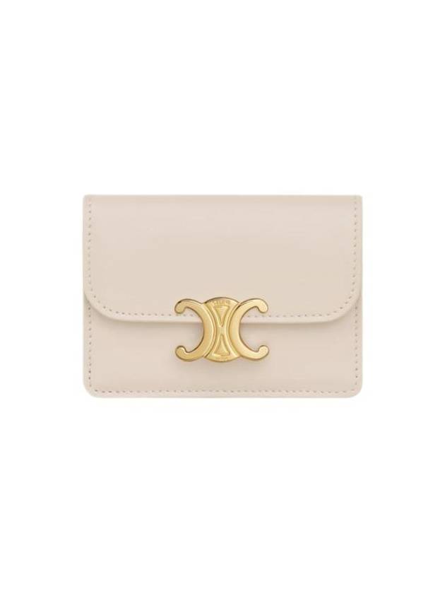 CELINE Triomphe Flap Shiny Calfskin Card Wallet Pale Beige