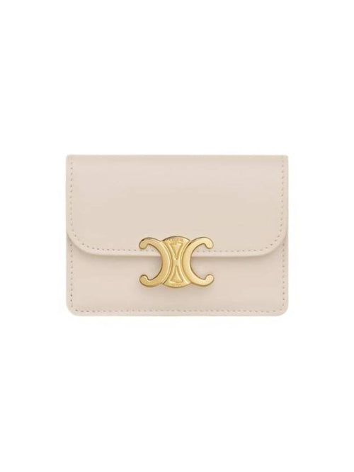 CELINE Triomphe Flap Shiny Calfskin Card Wallet Pale Beige
