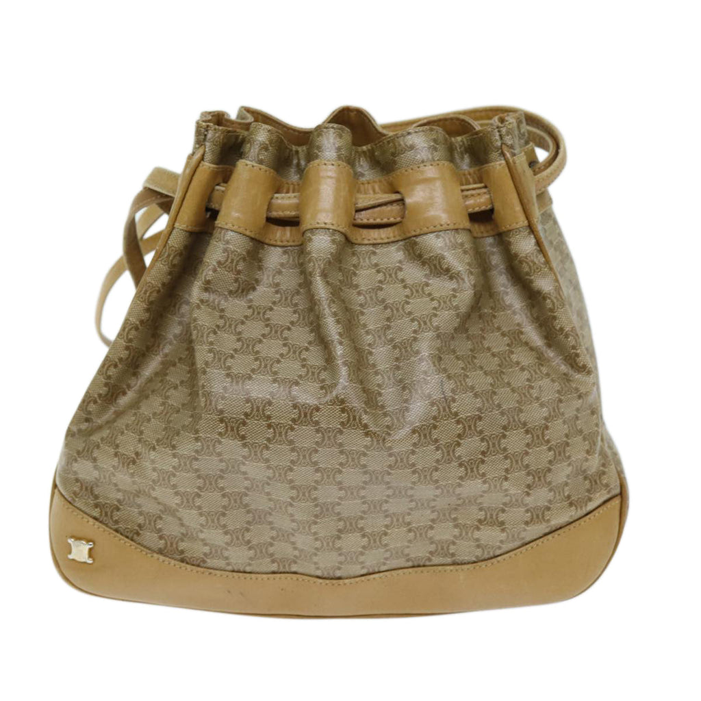 CELINE Macadam Canvas Shoulder Bag Beige Auth 73856
