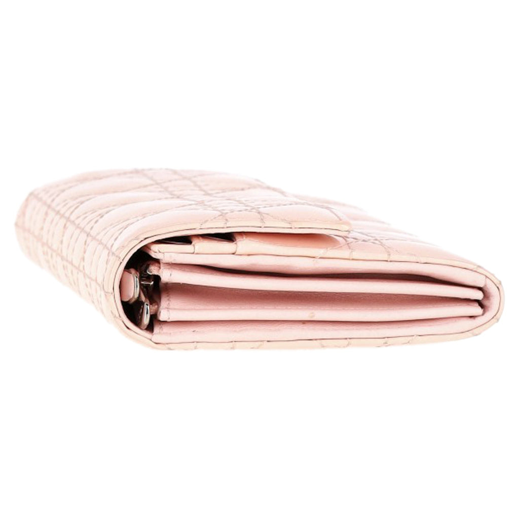 Dior Cannage Quilted Lady Dior Wallet in Pastel Pink Lambskin Leather