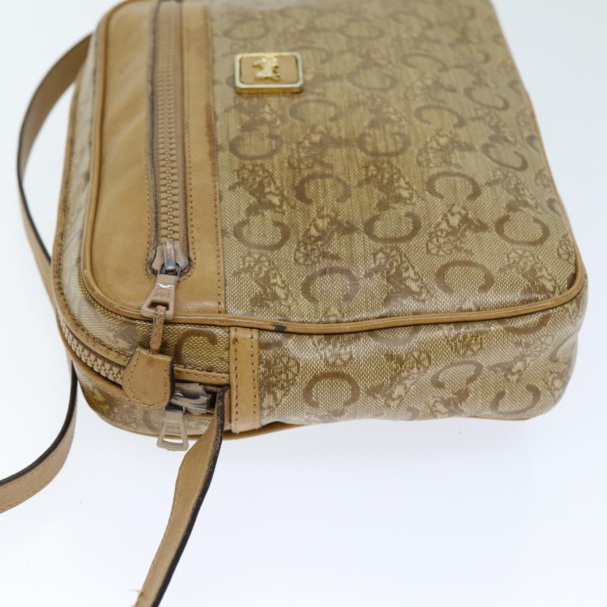 CELINE C Macadam Canvas Shoulder Bag Beige Auth 74191