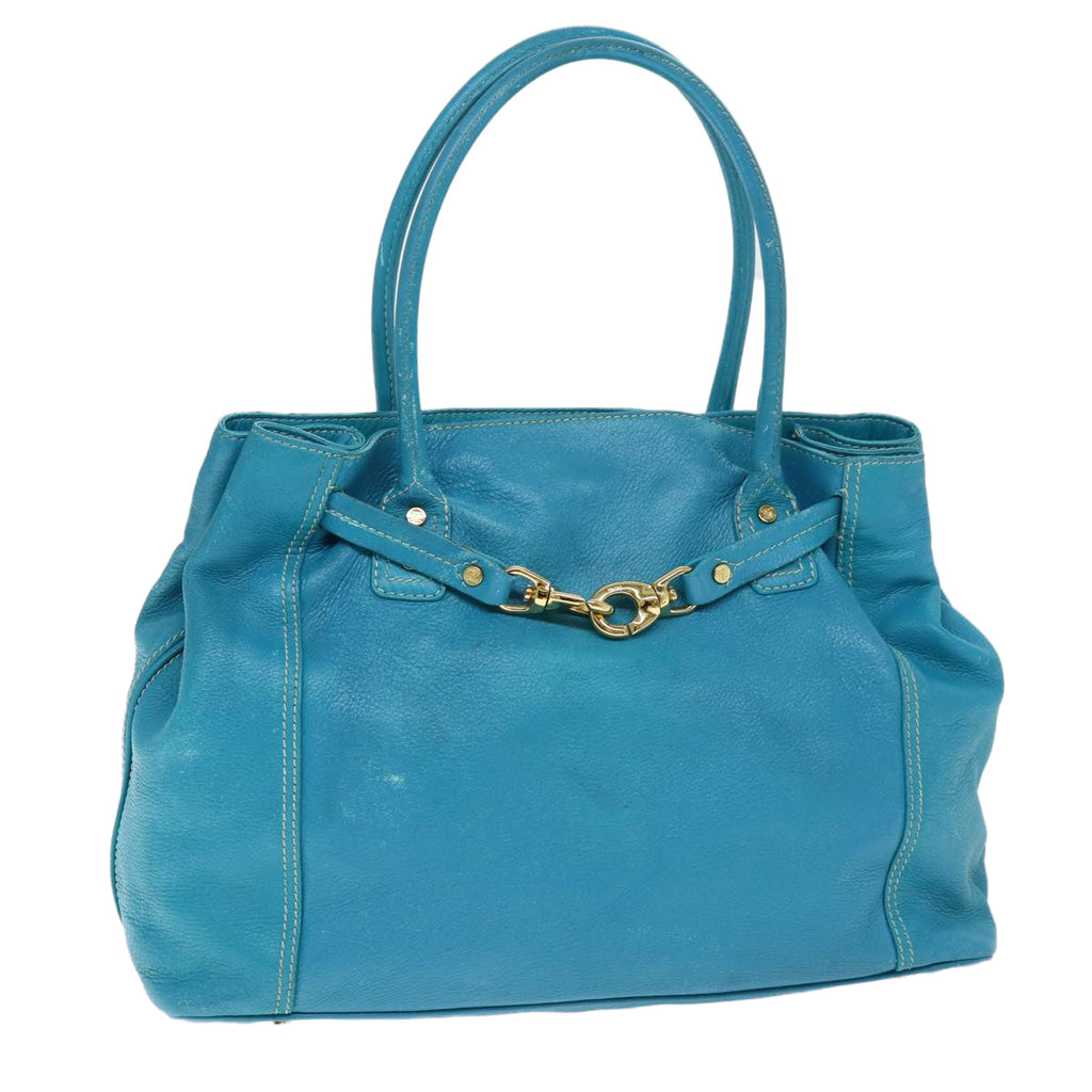 CELINE Tote Bag Leather Turquoise Blue Auth 74223
