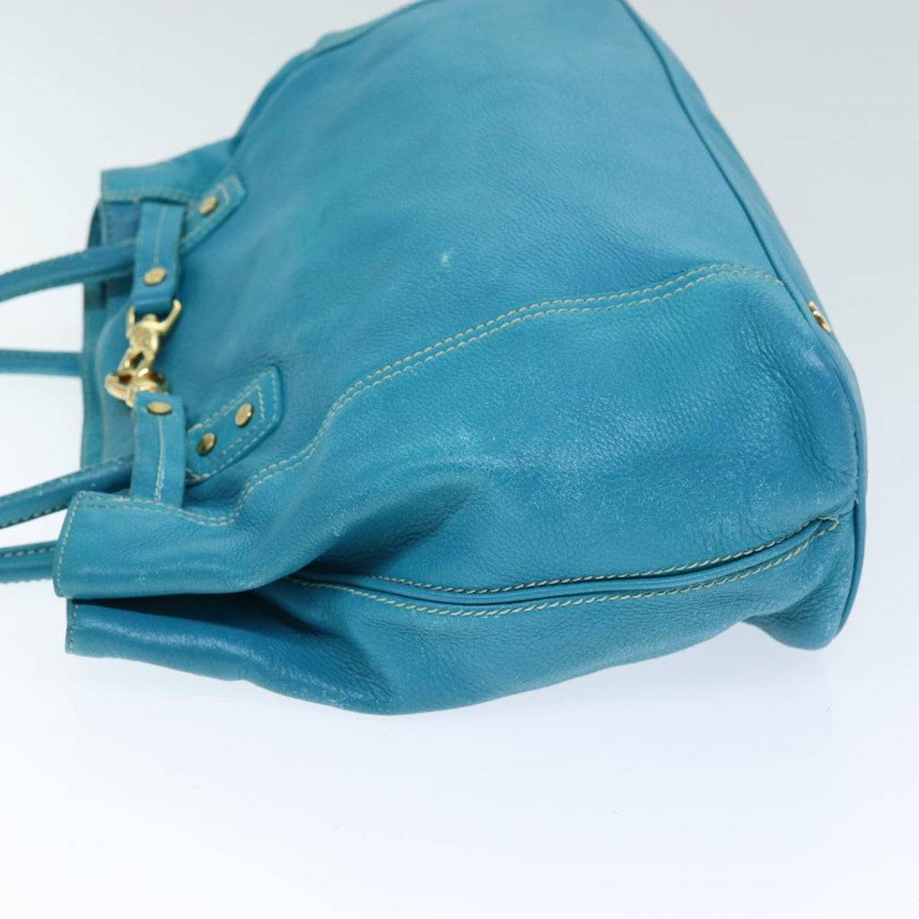 CELINE Tote Bag Leather Turquoise Blue Auth 74223