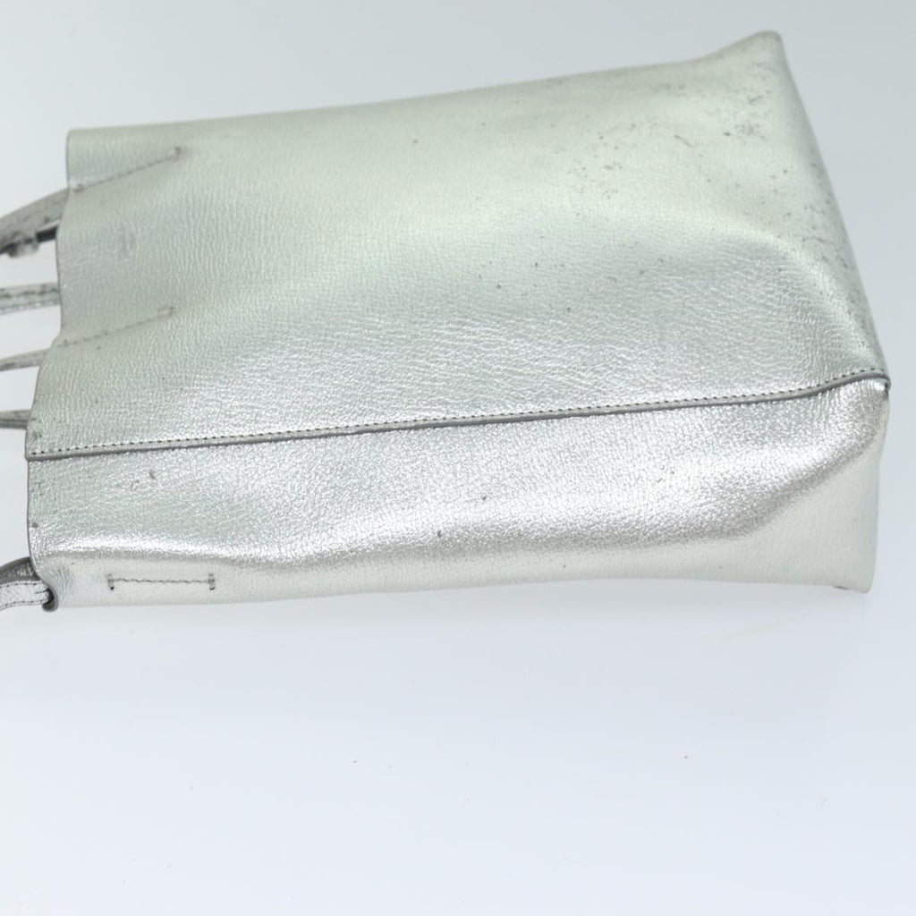 CELINE Hand Bag Leather 2way Silver Auth 74224