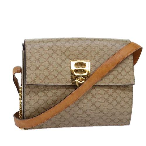 CELINE Macadam Canvas Shoulder Bag Beige Auth 74388