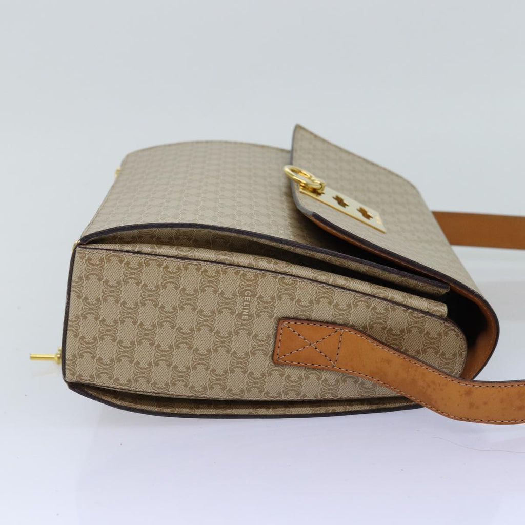CELINE Macadam Canvas Shoulder Bag Beige Auth 74388