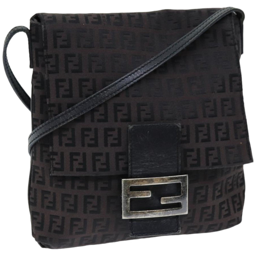 FENDI Zucchino Canvas Mamma Baguette Shoulder Bag Black74484