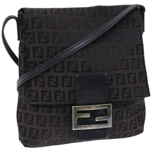 FENDI Zucchino Canvas Mamma Baguette Shoulder Bag Black74484
