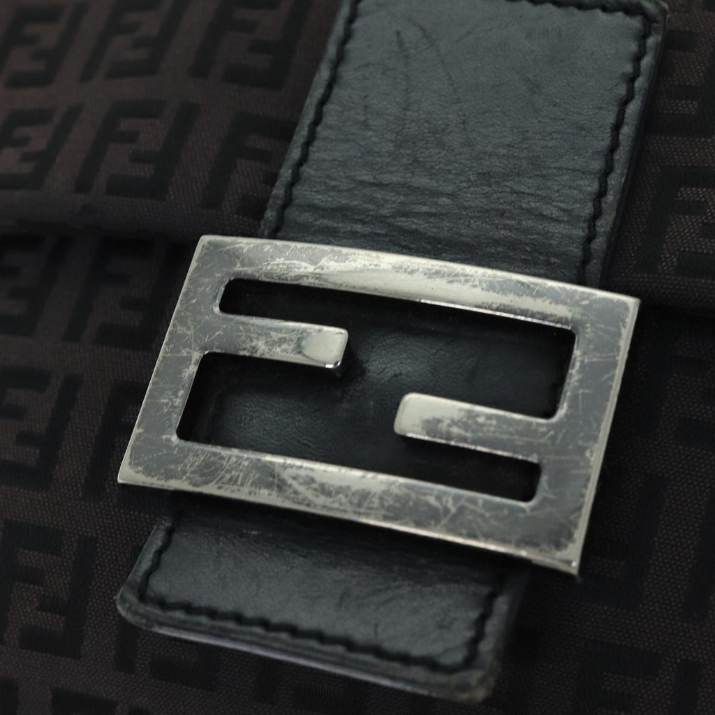FENDI Zucchino Canvas Mamma Baguette Shoulder Bag Black74484