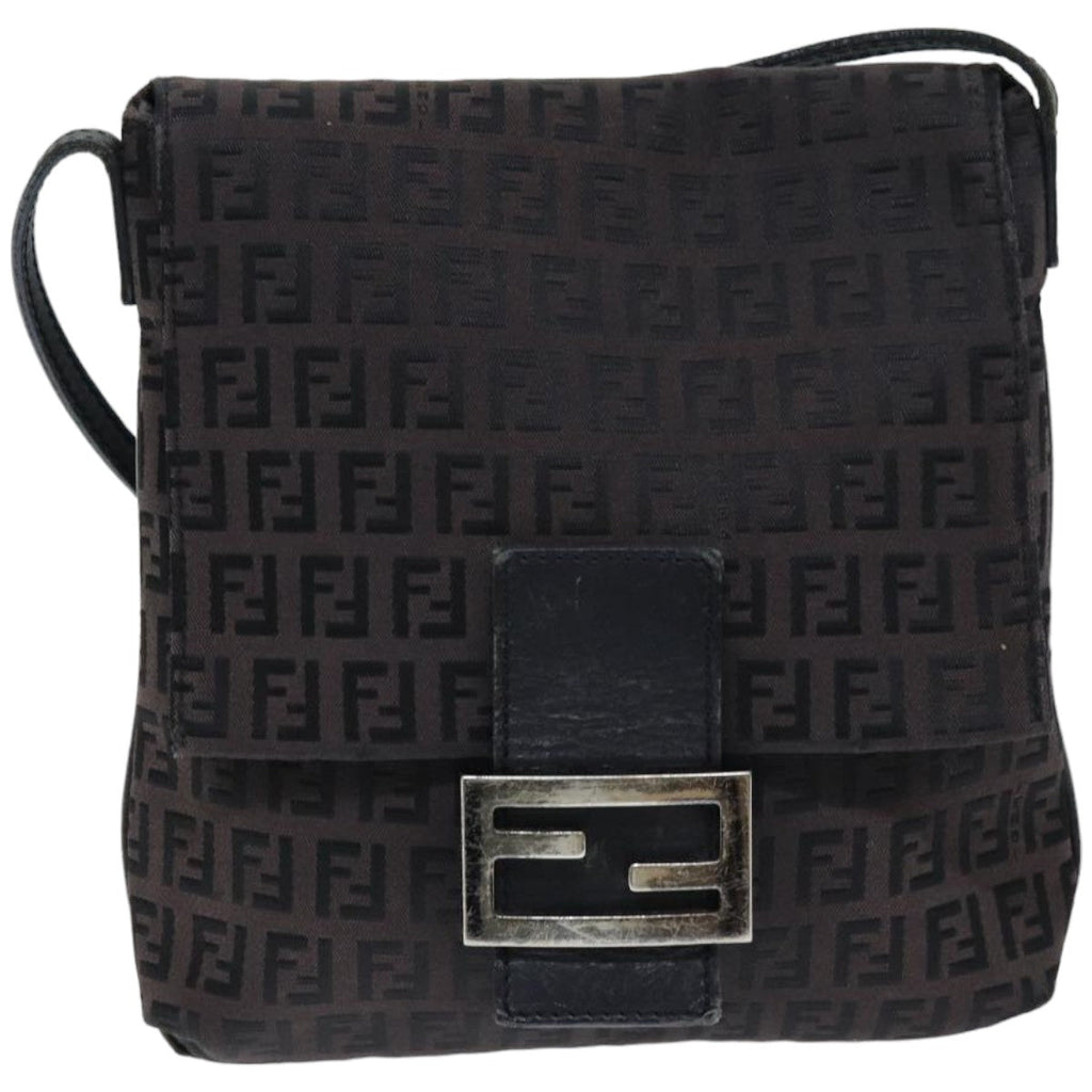 FENDI Zucchino Canvas Mamma Baguette Shoulder Bag Black74484