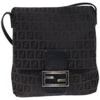 FENDI Zucchino Canvas Mamma Baguette Shoulder Bag Black74484