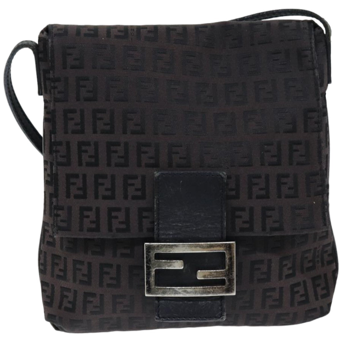 FENDI Zucchino Canvas Mamma Baguette Shoulder Bag Black74484