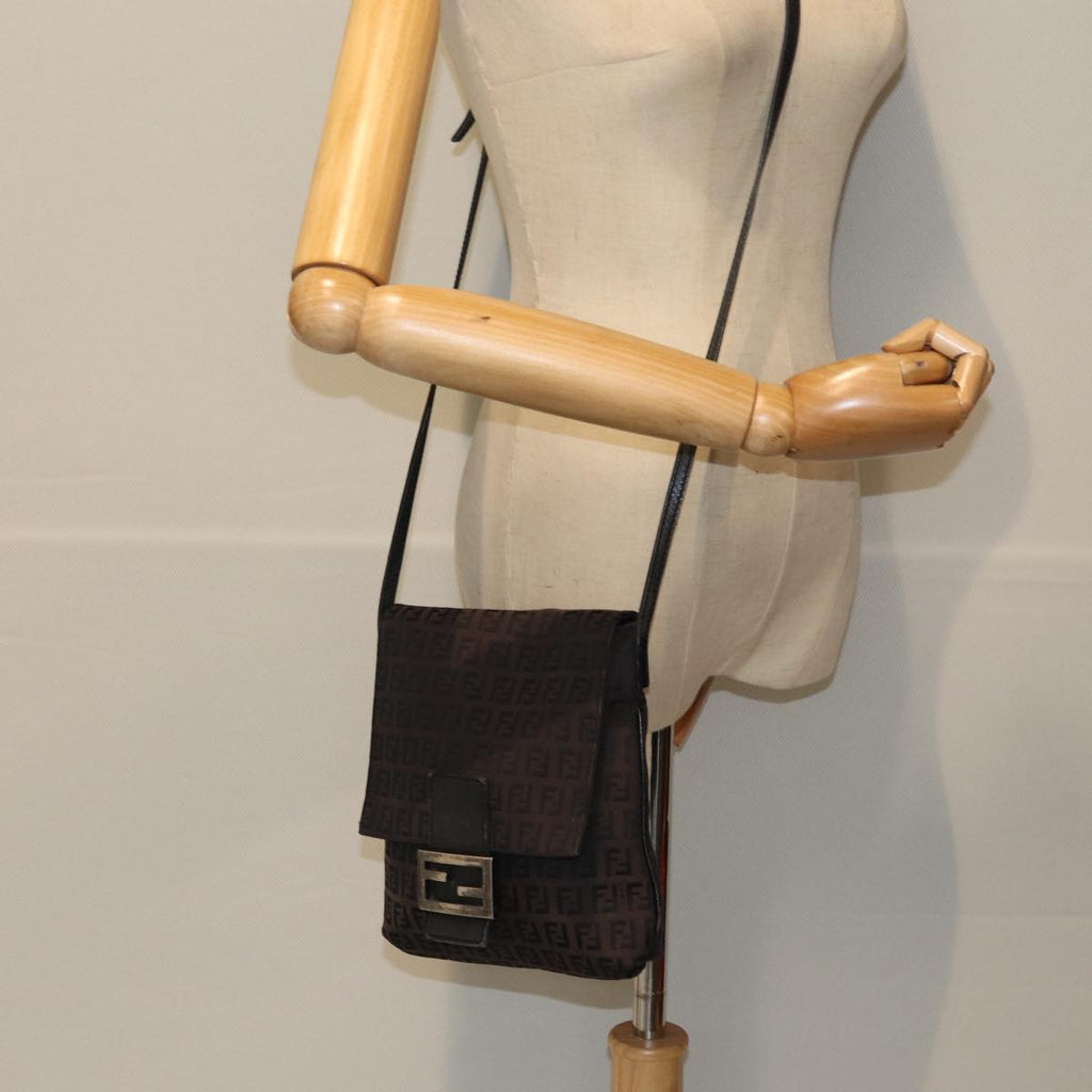 FENDI Zucchino Canvas Mamma Baguette Shoulder Bag Black74484