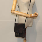 FENDI Zucchino Canvas Mamma Baguette Shoulder Bag Black74484