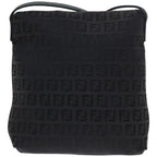 FENDI Zucchino Canvas Mamma Baguette Shoulder Bag Black74484