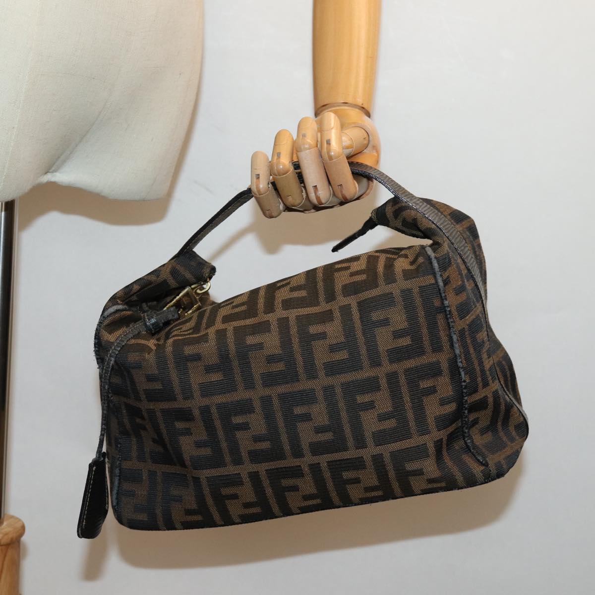 FENDI Zucca Canvas Vanity Cosmetic Pouch Brown Black74573