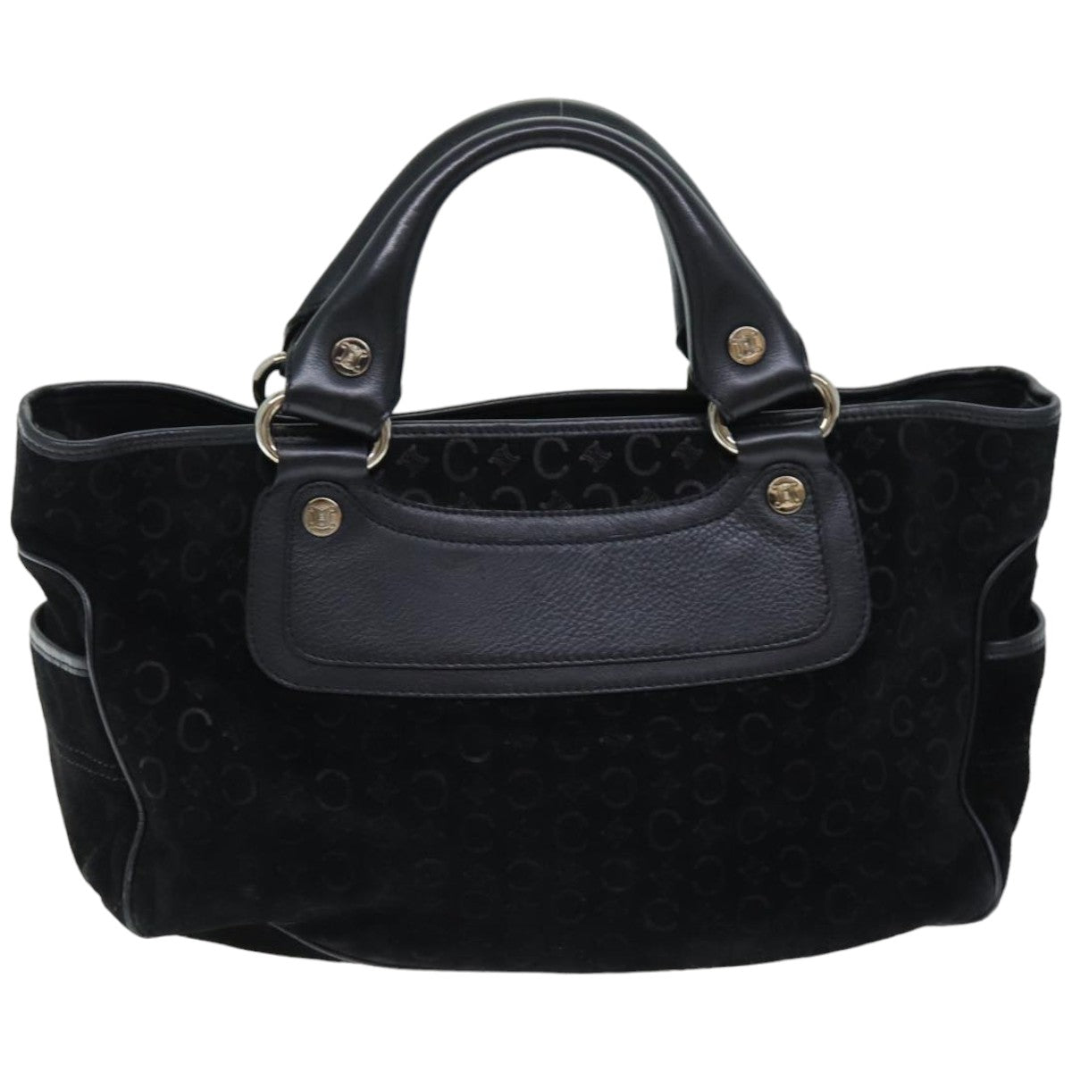 CELINE C Macadam Canvas Hand Bag Suede Black  74639