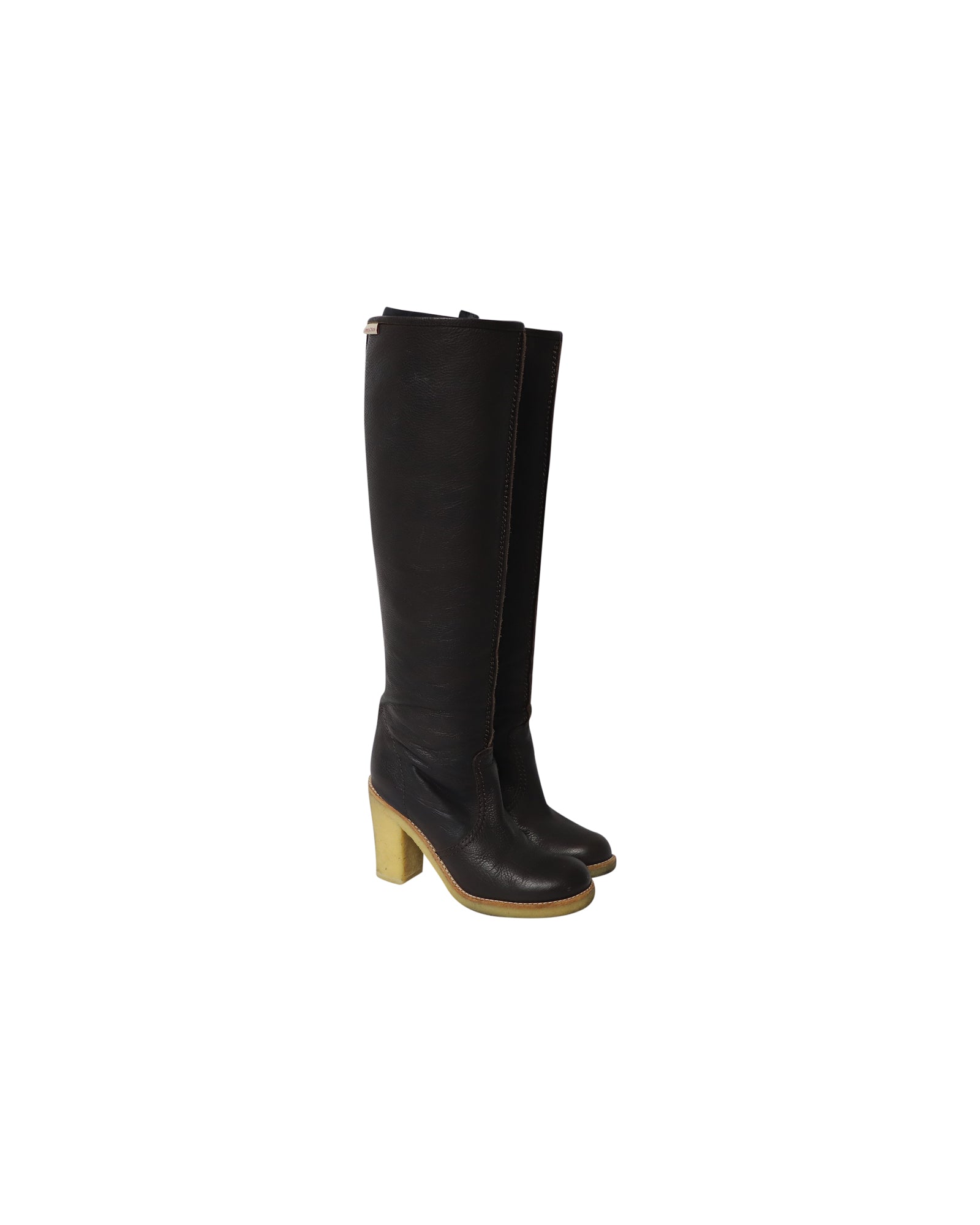 See by Chloe Knee High Boots with Rubber Sole in Brown Leather
