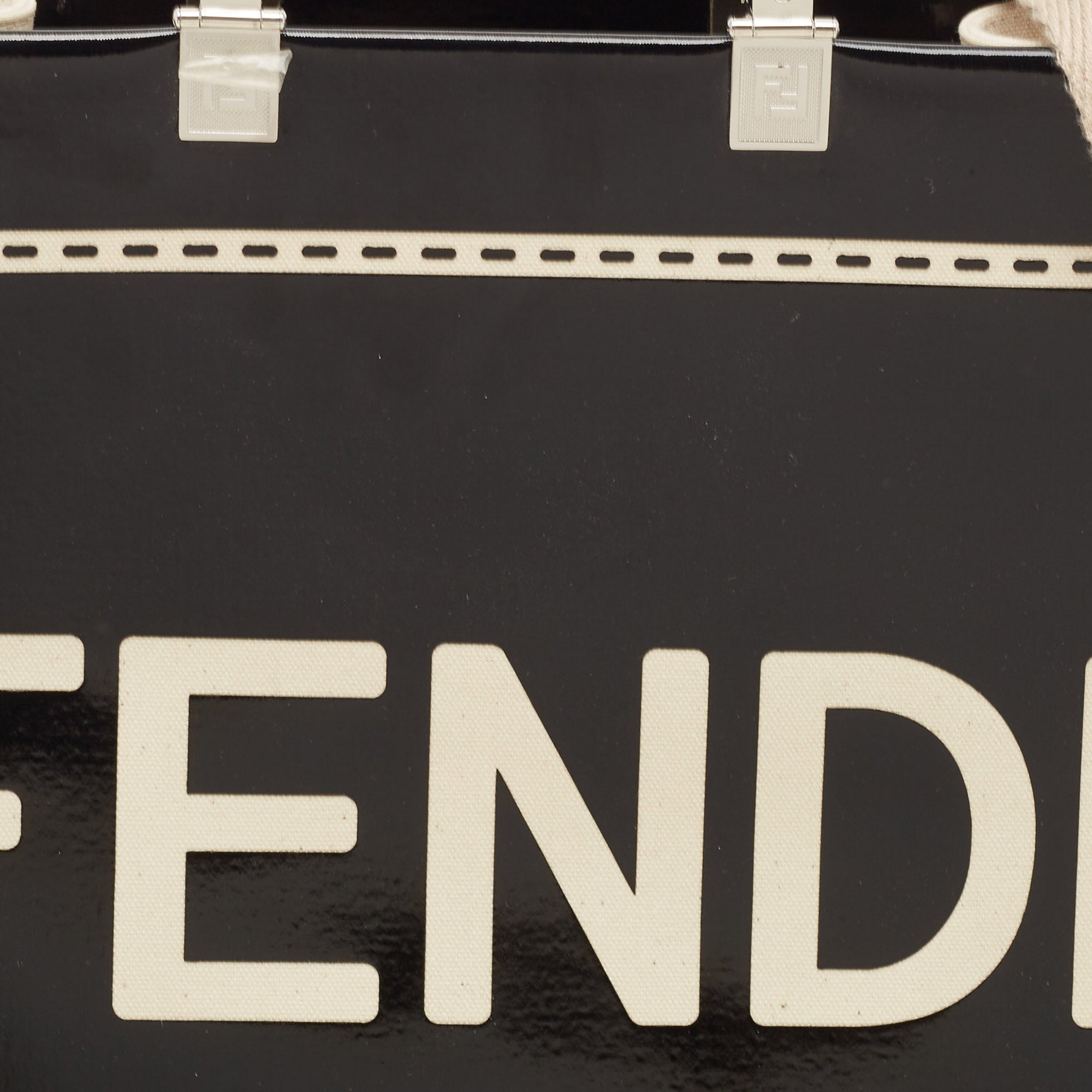 Fendi Black/off White Canvas And Patent Leather Medium Sunshine Shopper Tote