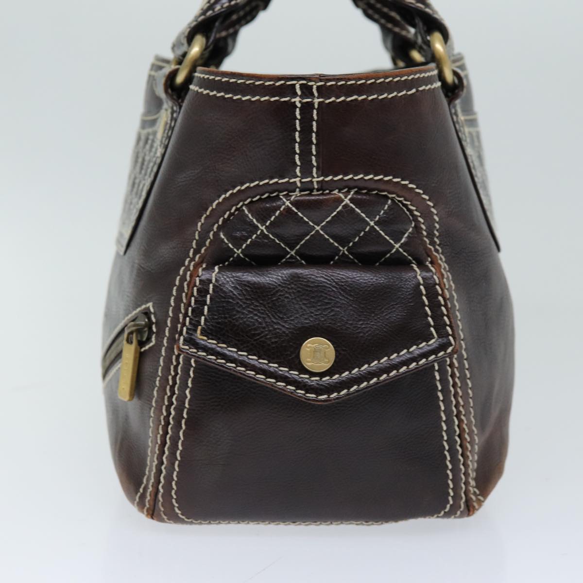 CELINE Hand Bag Leather Brown  74692