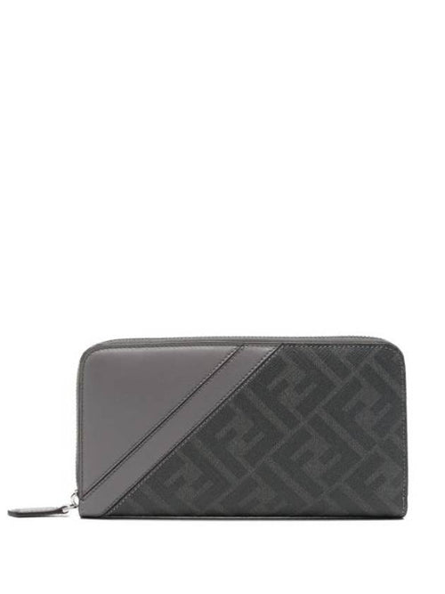 Fendi Diagonal Zip Around FF Canvas Long Wallet Grey