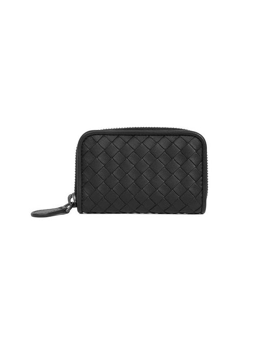 Bottega Veneta Intrecciato Zipper Coin Card Wallet Black