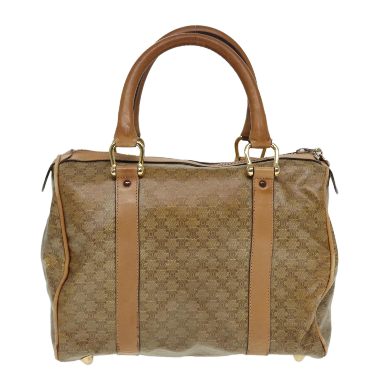 CELINE Macadam Canvas Hand Bag PVC Leather Beige Auth 74839