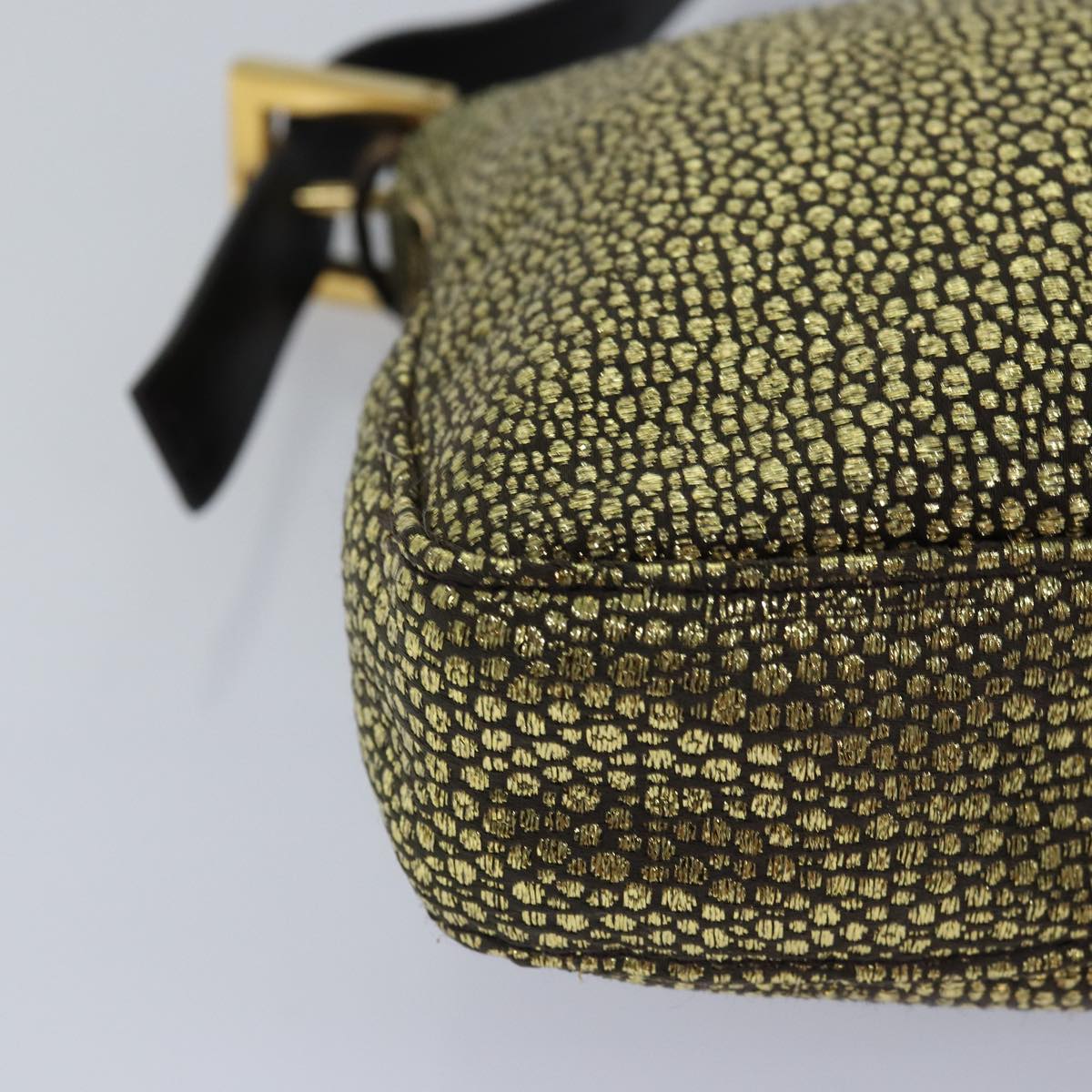 FENDI Mamma Baguette Shoulder Bag Canvas Gold Tone 4088361374891A