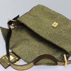 FENDI Mamma Baguette Shoulder Bag Canvas Gold Tone 4088361374891A