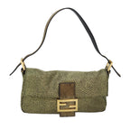 FENDI Mamma Baguette Shoulder Bag Canvas Gold Tone 4088361374891A